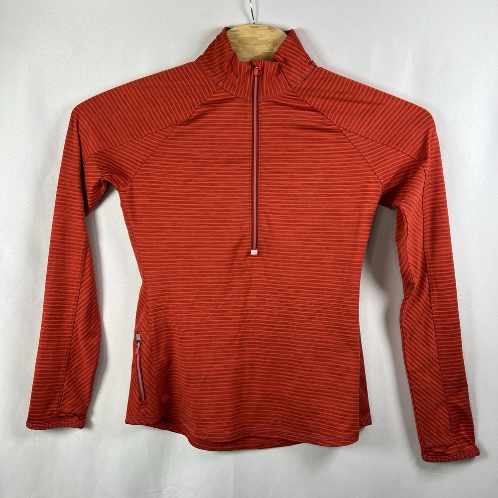 Athleta Orange Striped Running Wild Half Zip Athletic Athleisure Pullover Top‎ M